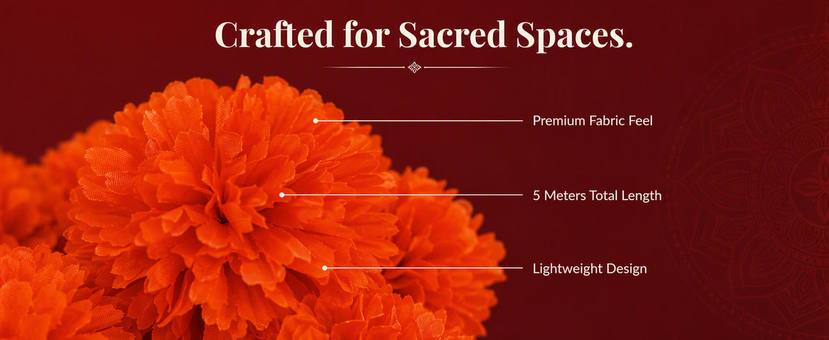 Orange Artificial Marigold Flower Garland for Mandir, Diwali, Wedding, Festival and Home Decoration 5 Piece (Orange)