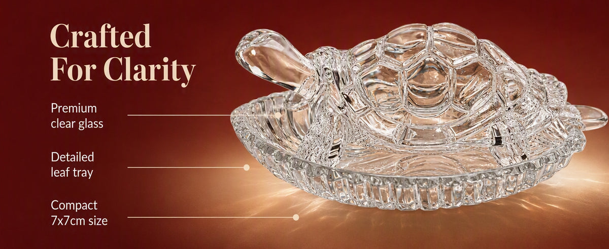 Crystal Tortoise with Leaf-Shaped Decorative Tray, Clear Turtle Showpiece for Home, Office and Gifting