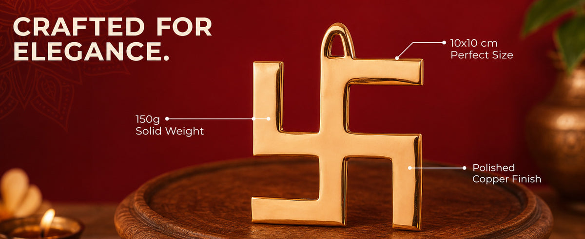 Copper Swastik Decorative Symbol for Main Door, Entrance, Pooja Room, Wall and Festive Gifting
