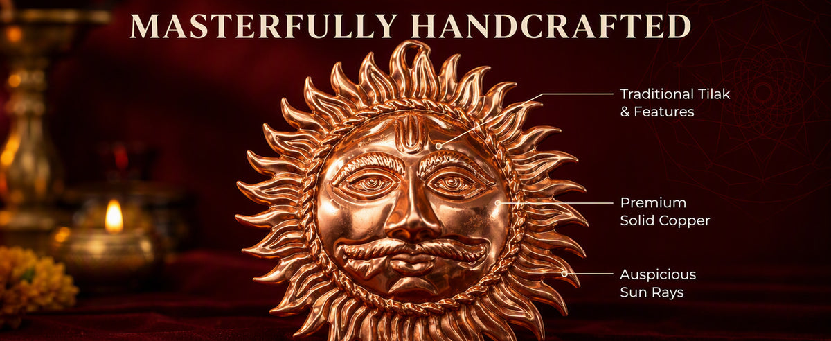 Copper Surya Dev Wall Hanging for Main Door, Entrance, Pooja Room, Living Room and Office Décor