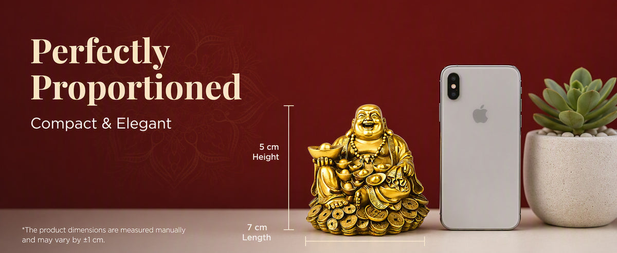 Large Laughing Buddha on Coins Decorative Showpiece for Home, Office Desk, Living Room and Gifting