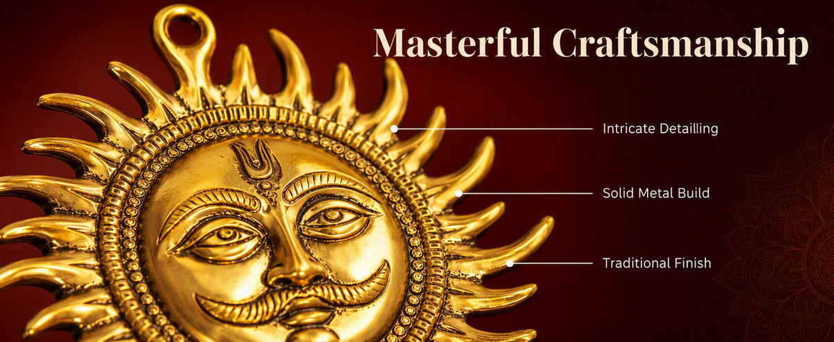 Small Surya Dev Decorative Showpiece for Wall, Entrance, Pooja Room, Home and Office Décor