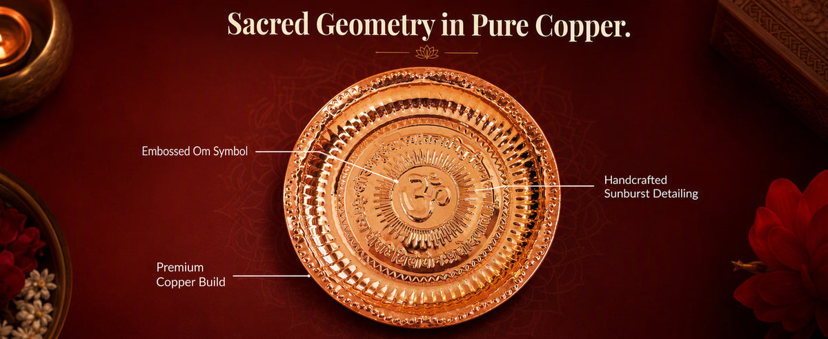 Small Copper Puja Plate for Diya, Kumkum, Roli Chawal, Temple Offerings and Festive Worship