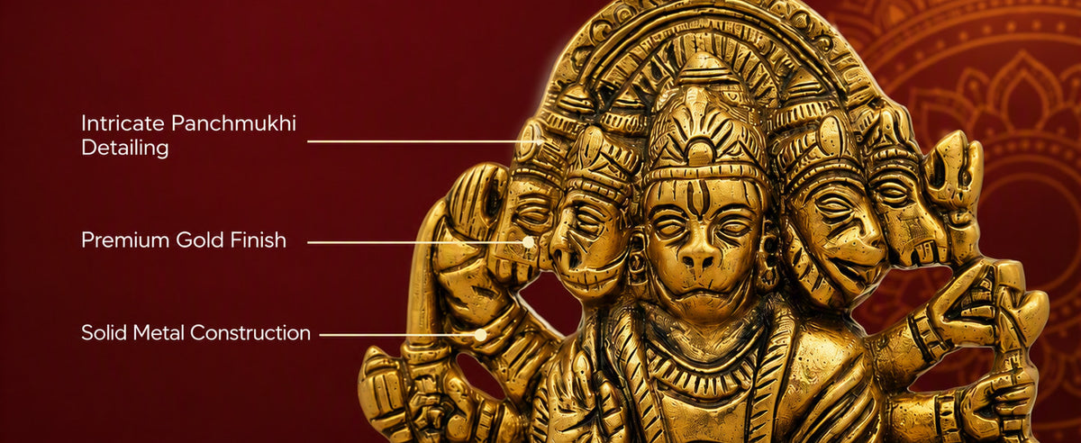 Panchmukhi Hanuman Metal Statue for Pooja Room, Home Temple, Office Desk, Car Dashboard and Gifting