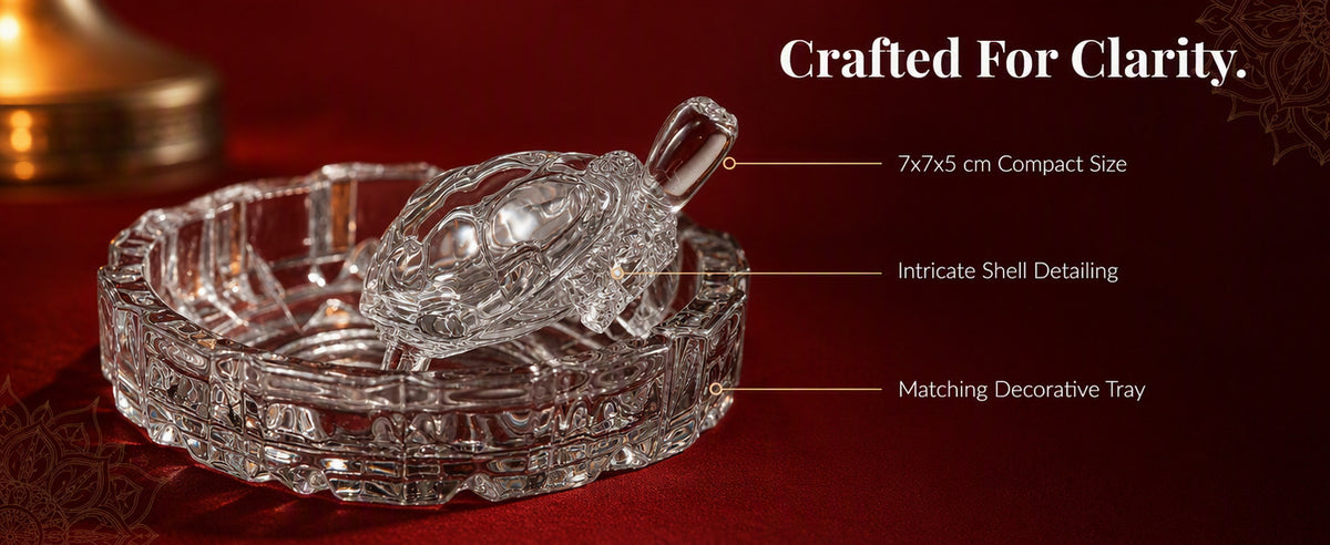 Small Crystal Tortoise with Decorative Tray, Clear Turtle Showpiece for Home, Office Desk, Mandir and Gifting