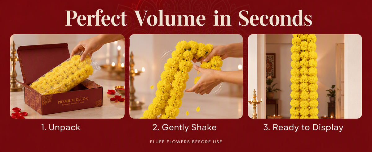 Yellow Artificial Marigold Flower Garland for Mandir, Diwali, Wedding, Festival and Home Decoration 5 Piece (Yellow)