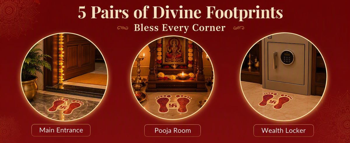 Lakshmi Charan Decorative Footprints for Entrance, Mandir, Pooja Thali and Festive Décor – 5 Pairs