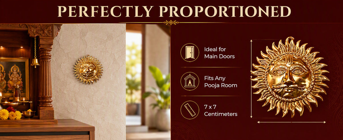 Copper Surya Dev Wall Hanging for Main Door, Entrance, Pooja Room, Living Room and Office Décor