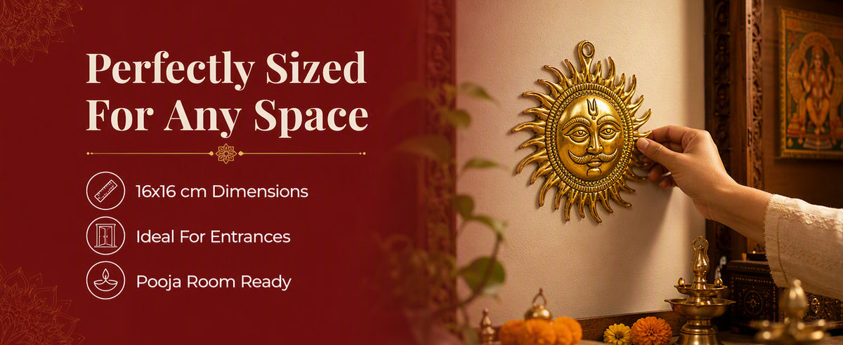 Small Surya Dev Decorative Showpiece for Wall, Entrance, Pooja Room, Home and Office Décor