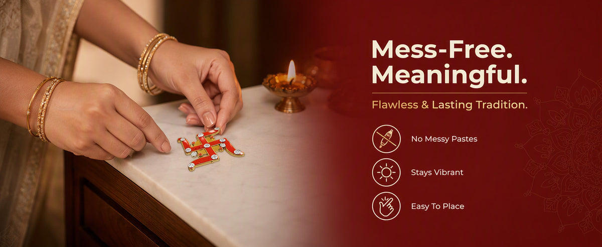 Decorative Swastik Symbols for Entrance, Mandir, Pooja Thali and Festive Decoration – 15 Pairs