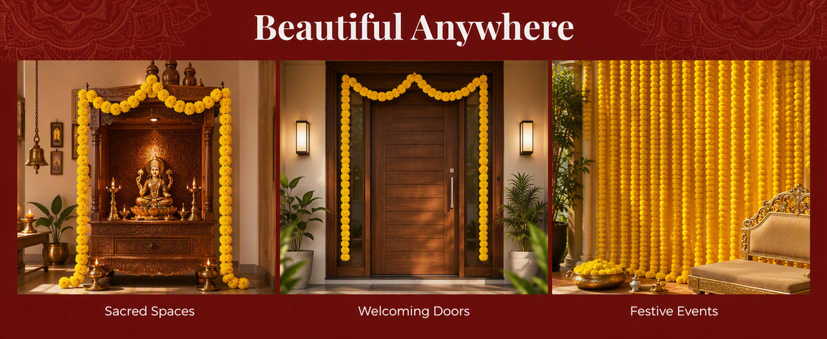 Yellow Artificial Marigold Flower Garland for Mandir, Diwali, Wedding, Festival and Home Decoration 5 Piece (Yellow)
