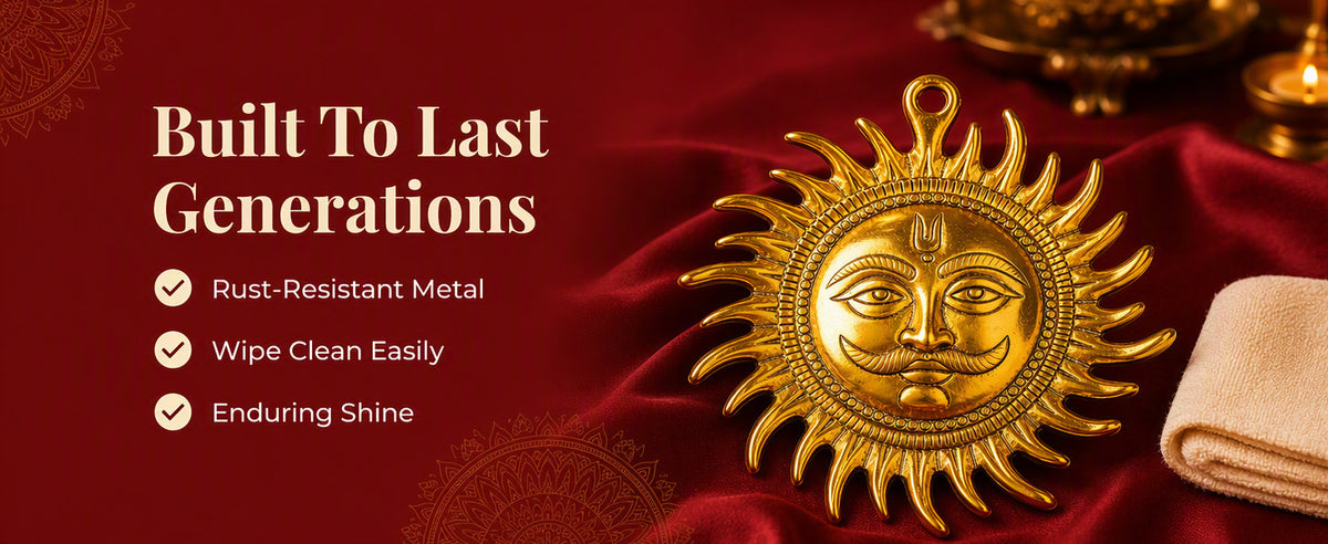 Small Surya Dev Decorative Showpiece for Wall, Entrance, Pooja Room, Home and Office Décor