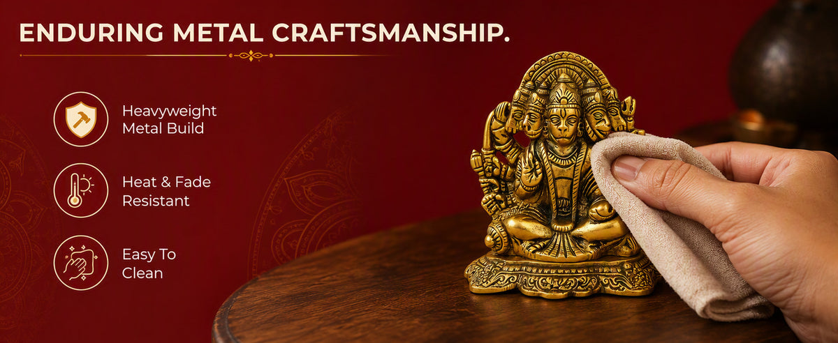 Panchmukhi Hanuman Metal Statue for Pooja Room, Home Temple, Office Desk, Car Dashboard and Gifting