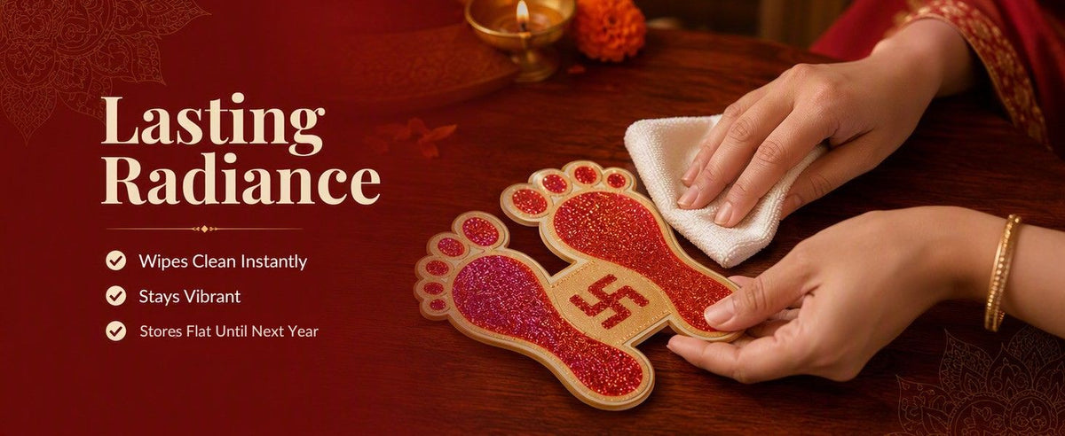 Lakshmi Charan Decorative Footprints for Entrance, Mandir, Pooja Thali and Festive Décor – 5 Pairs