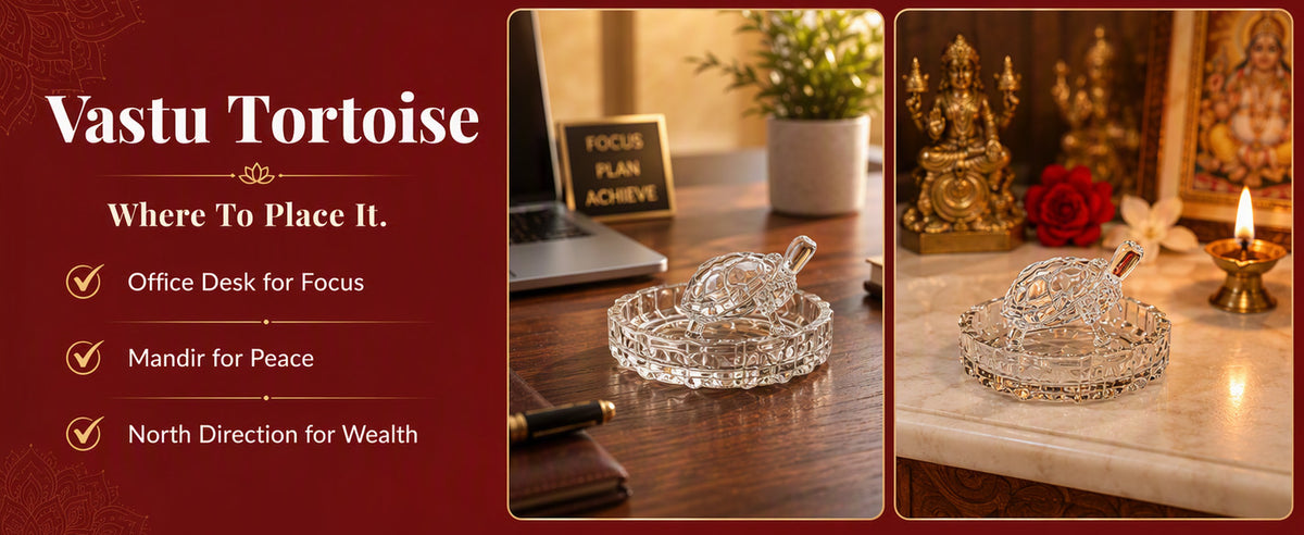 Small Crystal Tortoise with Decorative Tray, Clear Turtle Showpiece for Home, Office Desk, Mandir and Gifting