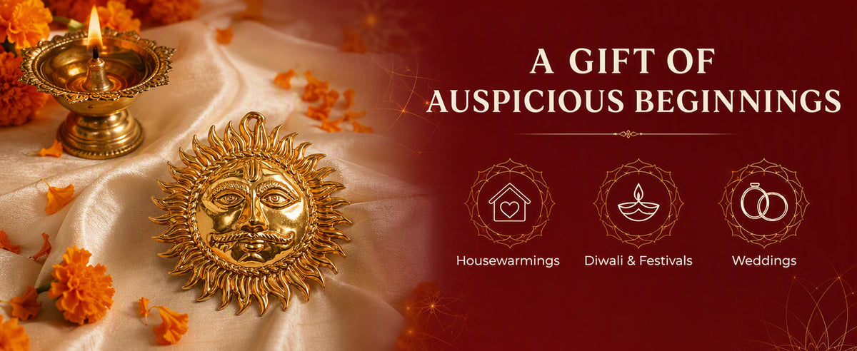 Copper Surya Dev Wall Hanging for Main Door, Entrance, Pooja Room, Living Room and Office Décor