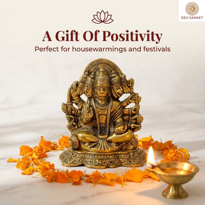 Panchmukhi Hanuman Metal Statue for Pooja Room, Home Temple, Office Desk, Car Dashboard and Gifting