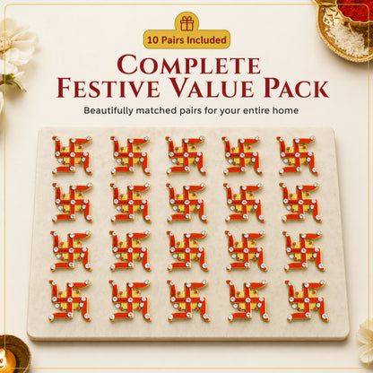 Decorative Swastik Symbols for Entrance, Mandir, Pooja Thali and Festive Decoration – 10 Pairs
