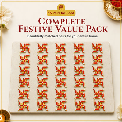 Decorative Swastik Symbols for Entrance, Mandir, Pooja Thali and Festive Decoration – 15 Pairs