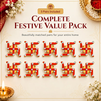 Decorative Swastik Symbols for Entrance, Mandir, Pooja Thali and Festive Decoration – 5 Pairs