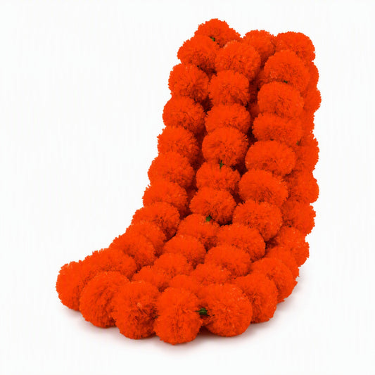Orange Artificial Marigold Flower Garland for Mandir, Diwali, Wedding, Festival and Home Decoration 5 Piece (Orange)