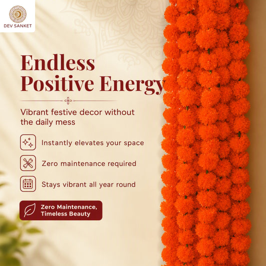 Orange Artificial Marigold Flower Garland for Mandir, Diwali, Wedding, Festival and Home Decoration 5 Piece (Orange)