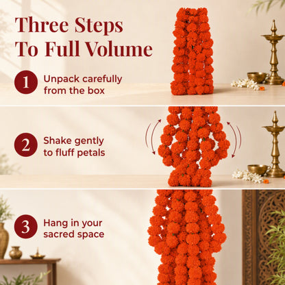 Orange Artificial Marigold Flower Garland for Mandir, Diwali, Wedding, Festival and Home Decoration 5 Piece (Orange)