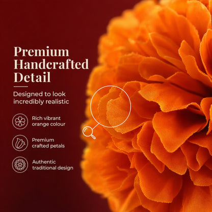 Orange Artificial Marigold Flower Garland for Mandir, Diwali, Wedding, Festival and Home Decoration 5 Piece (Orange)