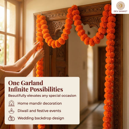 Orange Artificial Marigold Flower Garland for Mandir, Diwali, Wedding, Festival and Home Decoration 5 Piece (Orange)