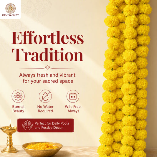 Yellow Artificial Marigold Flower Garland for Mandir, Diwali, Wedding, Festival and Home Decoration 5 Piece (Yellow)