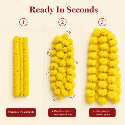 Yellow Artificial Marigold Flower Garland for Mandir, Diwali, Wedding, Festival and Home Decoration 5 Piece (Yellow)