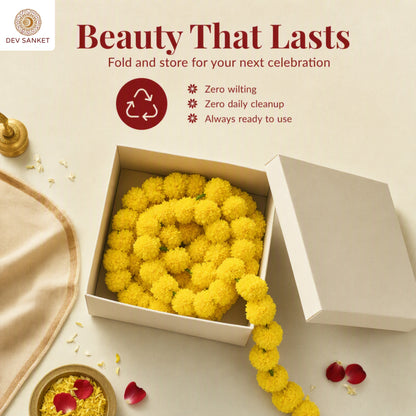 Yellow Artificial Marigold Flower Garland for Mandir, Diwali, Wedding, Festival and Home Decoration 5 Piece (Yellow)