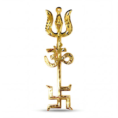 Large Tri Shakti Trishool with Om and Swastik for Main Door, Entrance, Pooja Room and Wall – Pack of 1