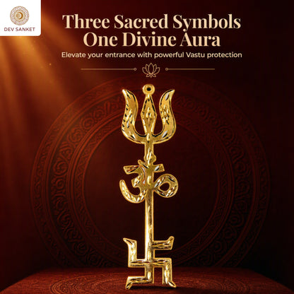 Large Tri Shakti Trishool with Om and Swastik for Main Door, Entrance, Pooja Room and Wall – Pack of 1