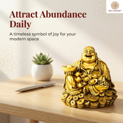 Large Laughing Buddha on Coins Decorative Showpiece for Home, Office Desk, Living Room and Gifting