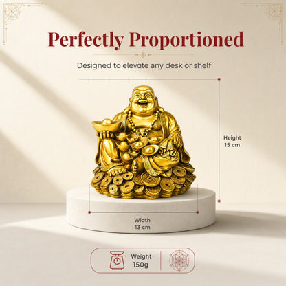 Large Laughing Buddha on Coins Decorative Showpiece for Home, Office Desk, Living Room and Gifting