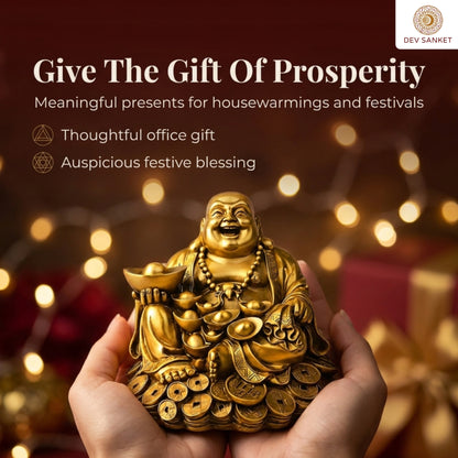 Large Laughing Buddha on Coins Decorative Showpiece for Home, Office Desk, Living Room and Gifting