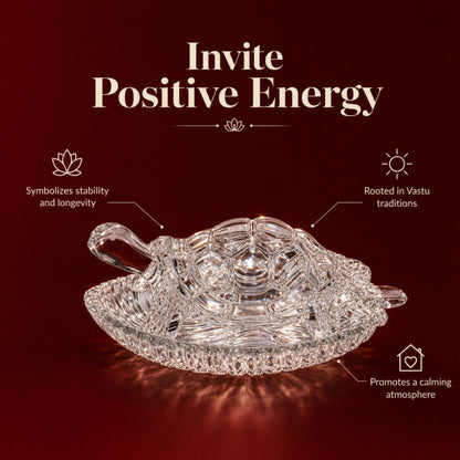 Crystal Tortoise with Leaf-Shaped Decorative Tray, Clear Turtle Showpiece for Home, Office and Gifting