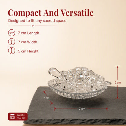 Crystal Tortoise with Leaf-Shaped Decorative Tray, Clear Turtle Showpiece for Home, Office and Gifting
