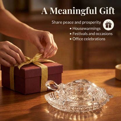 Crystal Tortoise with Leaf-Shaped Decorative Tray, Clear Turtle Showpiece for Home, Office and Gifting