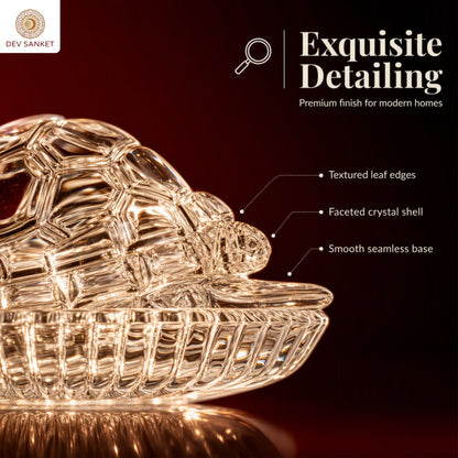 Crystal Tortoise with Leaf-Shaped Decorative Tray, Clear Turtle Showpiece for Home, Office and Gifting