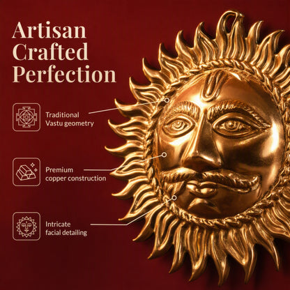 Copper Surya Dev Wall Hanging for Main Door, Entrance, Pooja Room, Living Room and Office Décor