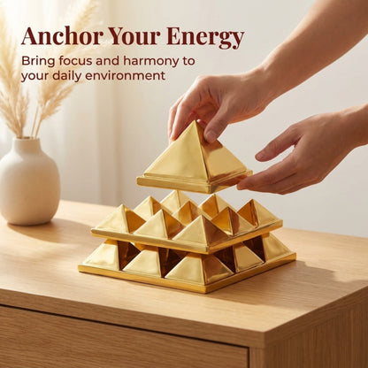 Brass 3-Layer Pyramid Showpiece for Home, Office Desk, Mandir, Meditation Space and Spiritual Gifting