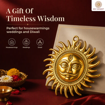 Small Surya Dev Decorative Showpiece for Wall, Entrance, Pooja Room, Home and Office Décor