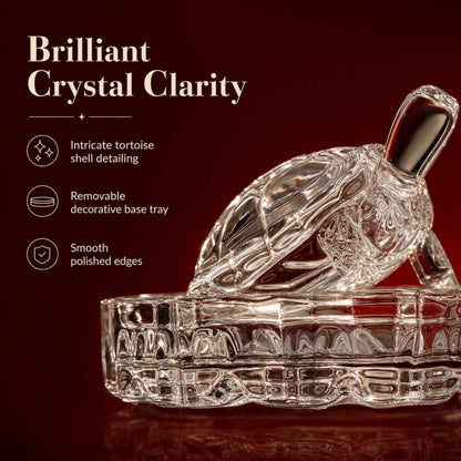 Small Crystal Tortoise with Decorative Tray, Clear Turtle Showpiece for Home, Office Desk, Mandir and Gifting