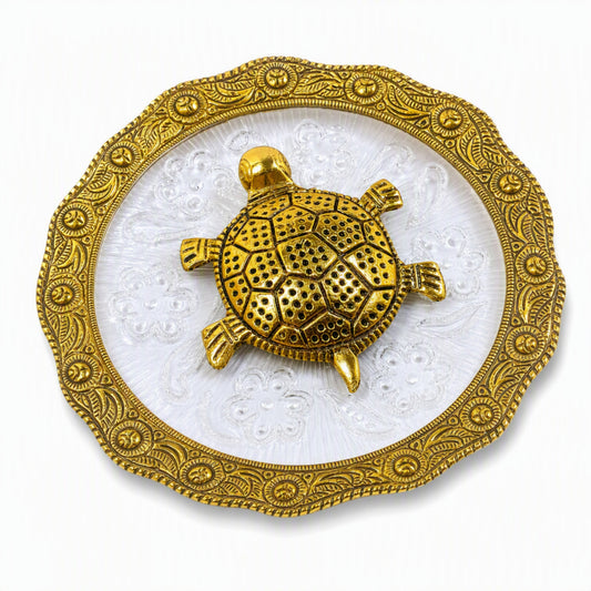 Metal Tortoise with Glass Tray, Decorative Turtle Showpiece for Home, Office Desk, Mandir and Gifting
